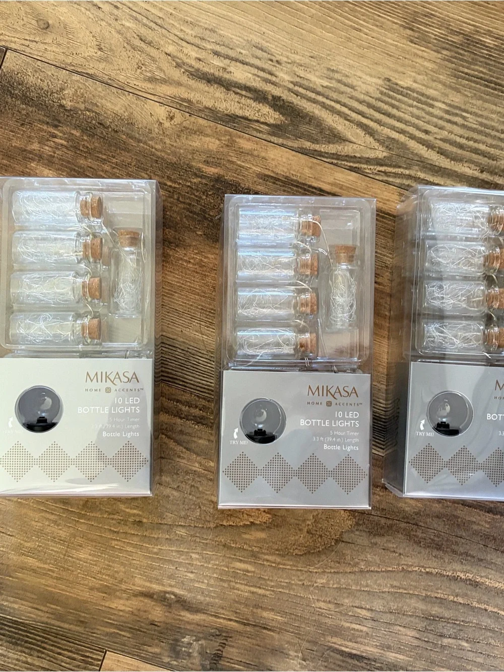 Mikasa Clear Glass Mini Bottle LED String Lights with Cork Tops; set of three